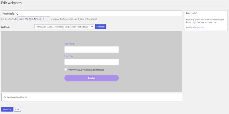 Configuracion Formulario plugin MailerLite scaled