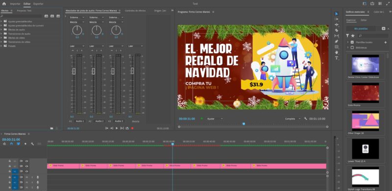 Edicion de la presentacion navidena en Adobe Premiere Marieu scaled